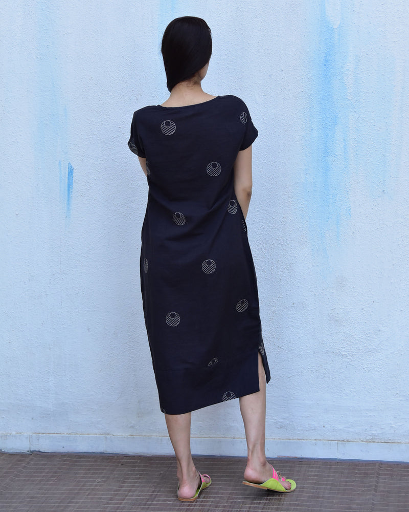 Black Moon Blockprinted Cotton Dress