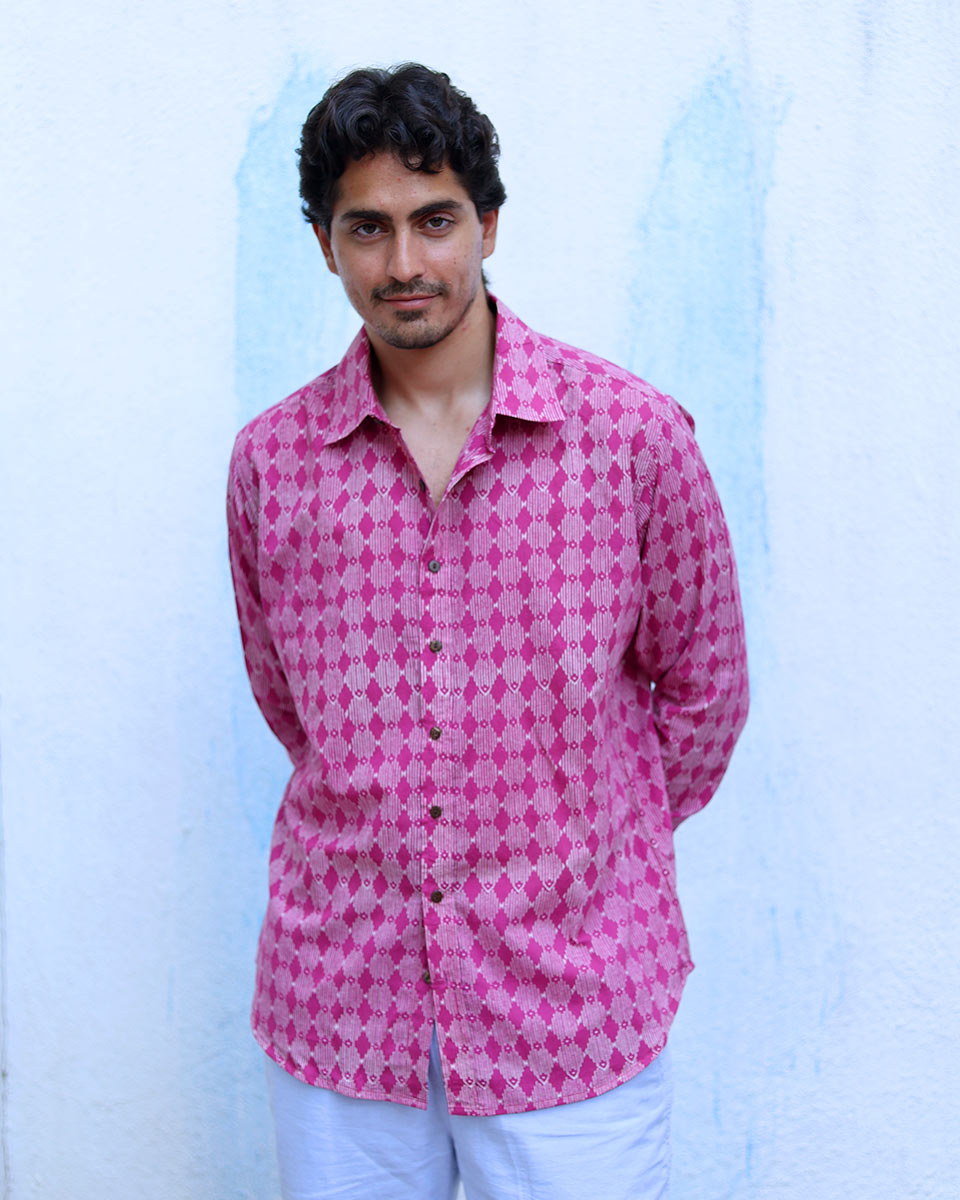 Shadab Pink Hand Block Print Cotton Shirt -TOF