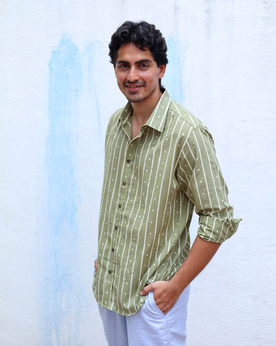 Mehrang Green Hand Block Print Cotton Shirt -TOF