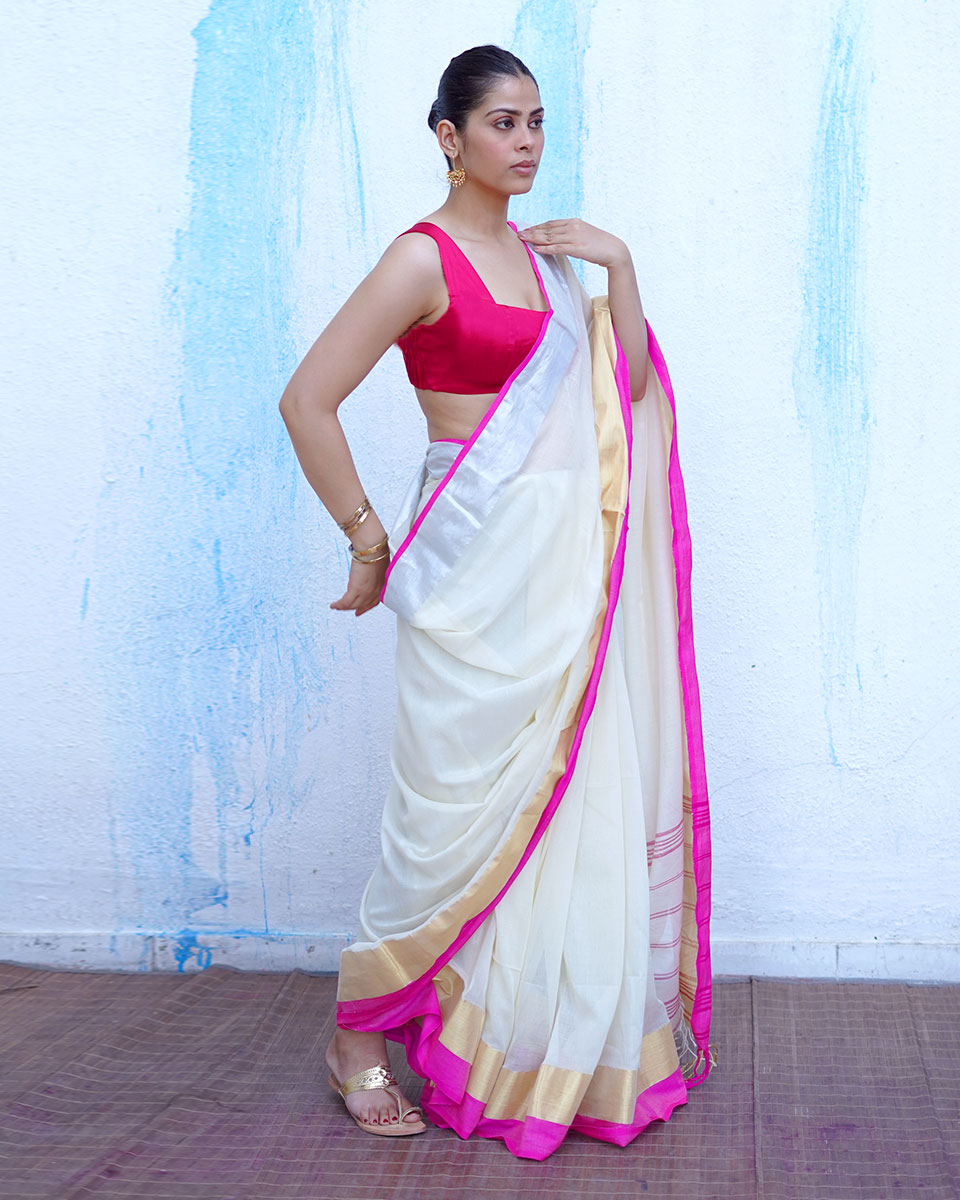 Hera Ivory White Handwoven Cotton Saree - NTC
