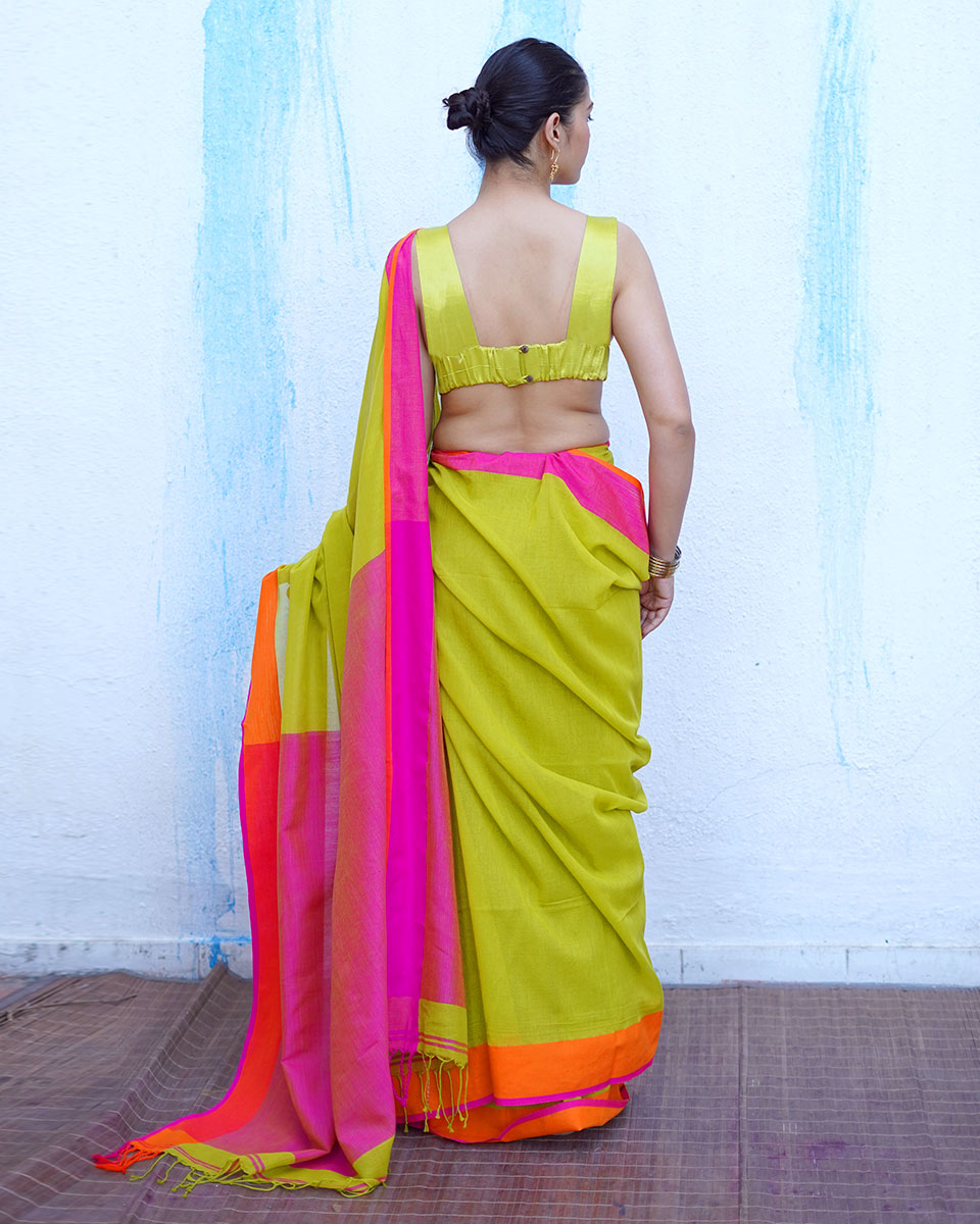 Selene Lime Green Handwoven Cotton Saree - NTC