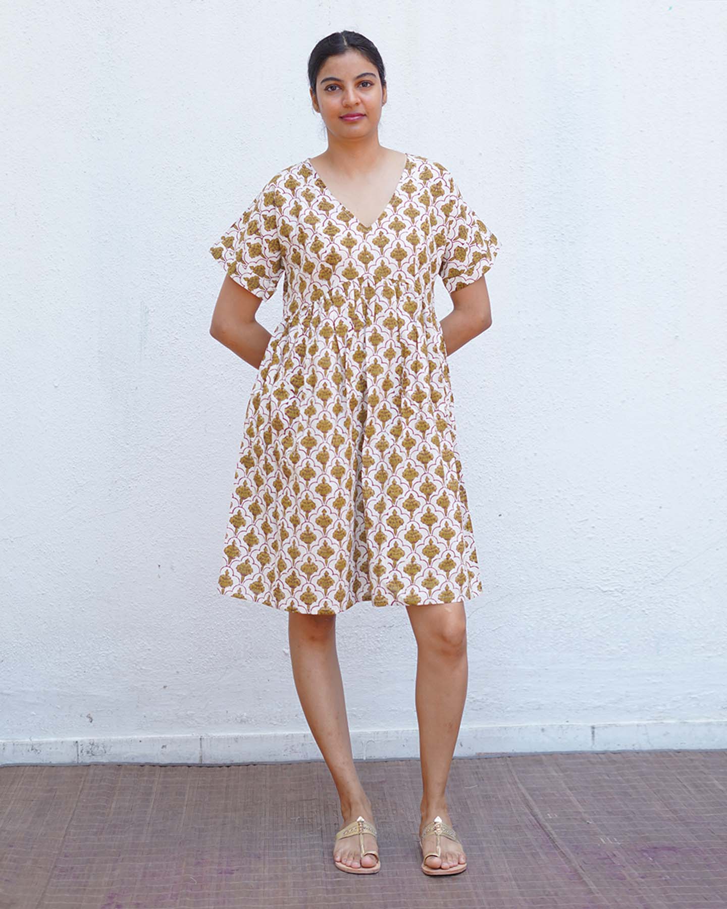 Tu Dilruba Ivory Block Printed Cotton Dress - WW