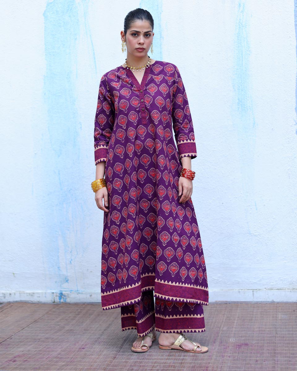 Jugni Purple Handblock Print Cotton Kurta Set - RSH