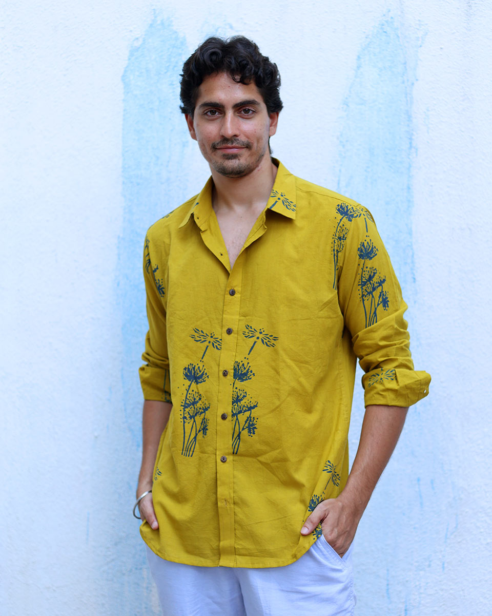Udan Mustard Yellow Hand Block Print Cotton Shirt -TOF