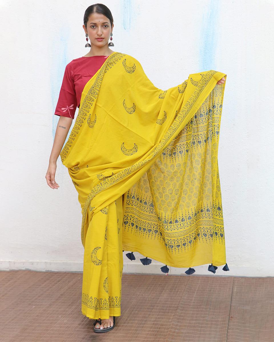 Daisy Handblockprinted Cotton Saree - Fmtm