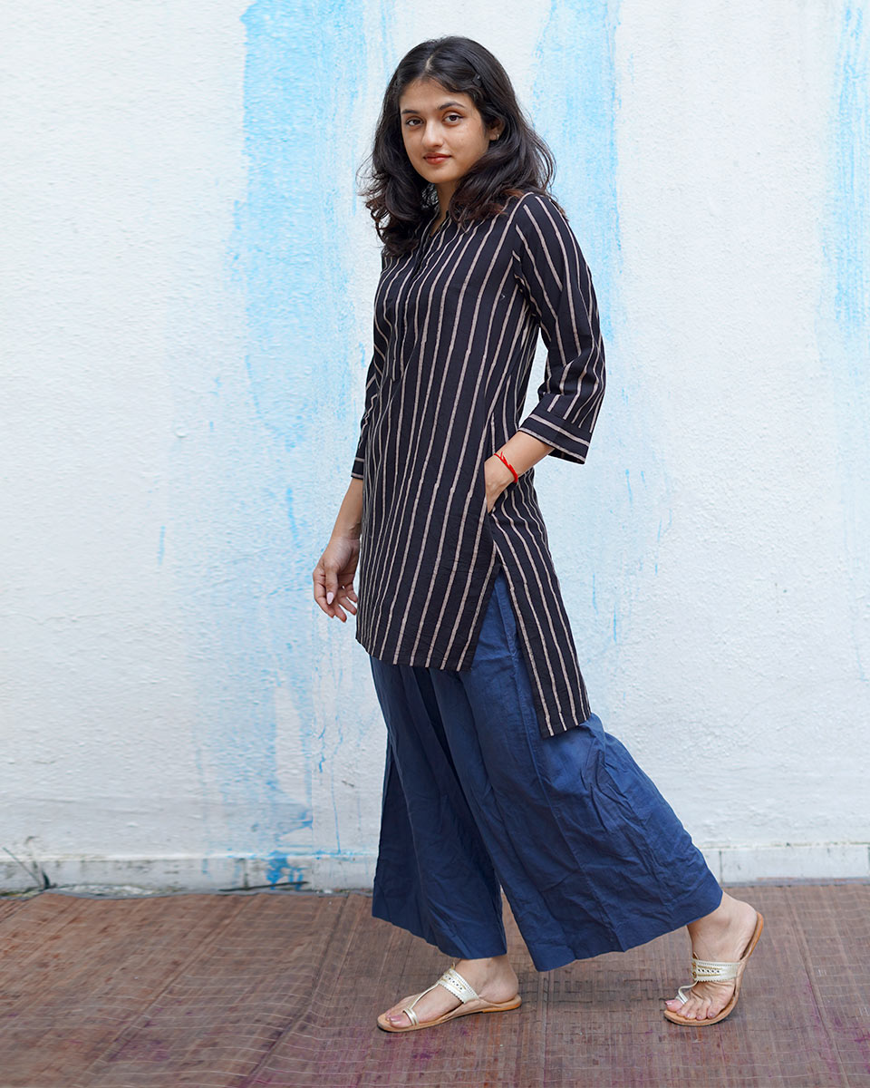 Flower Moon Black Handblock Print Cotton Kurta - MNCH