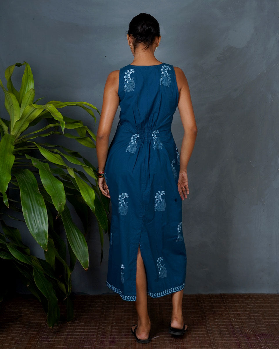 Neeraja Teal Green Hand Block Printed Dress-MYA