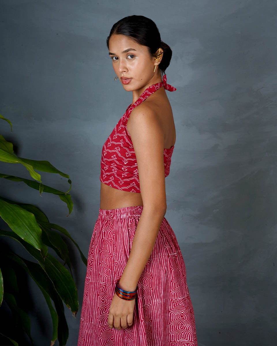 Smriti Red Hand Block Printed Top-MYA