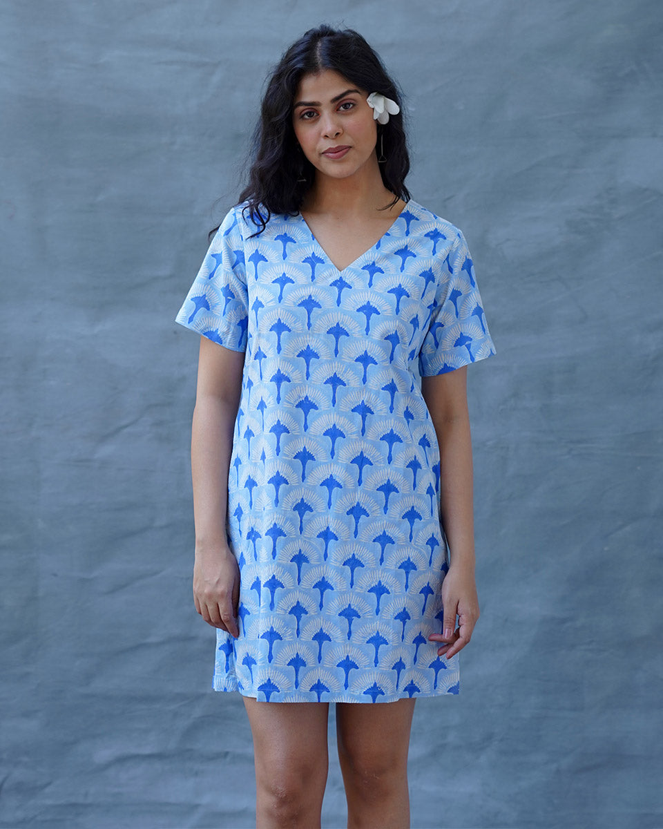 Ira Blue Hand Block Printed Dress - BAD | Elegant Ethnic Wear for Women M Ira Blue Hand Block Printed Dress - BAD | Elegant Ethnic Wear for Women M