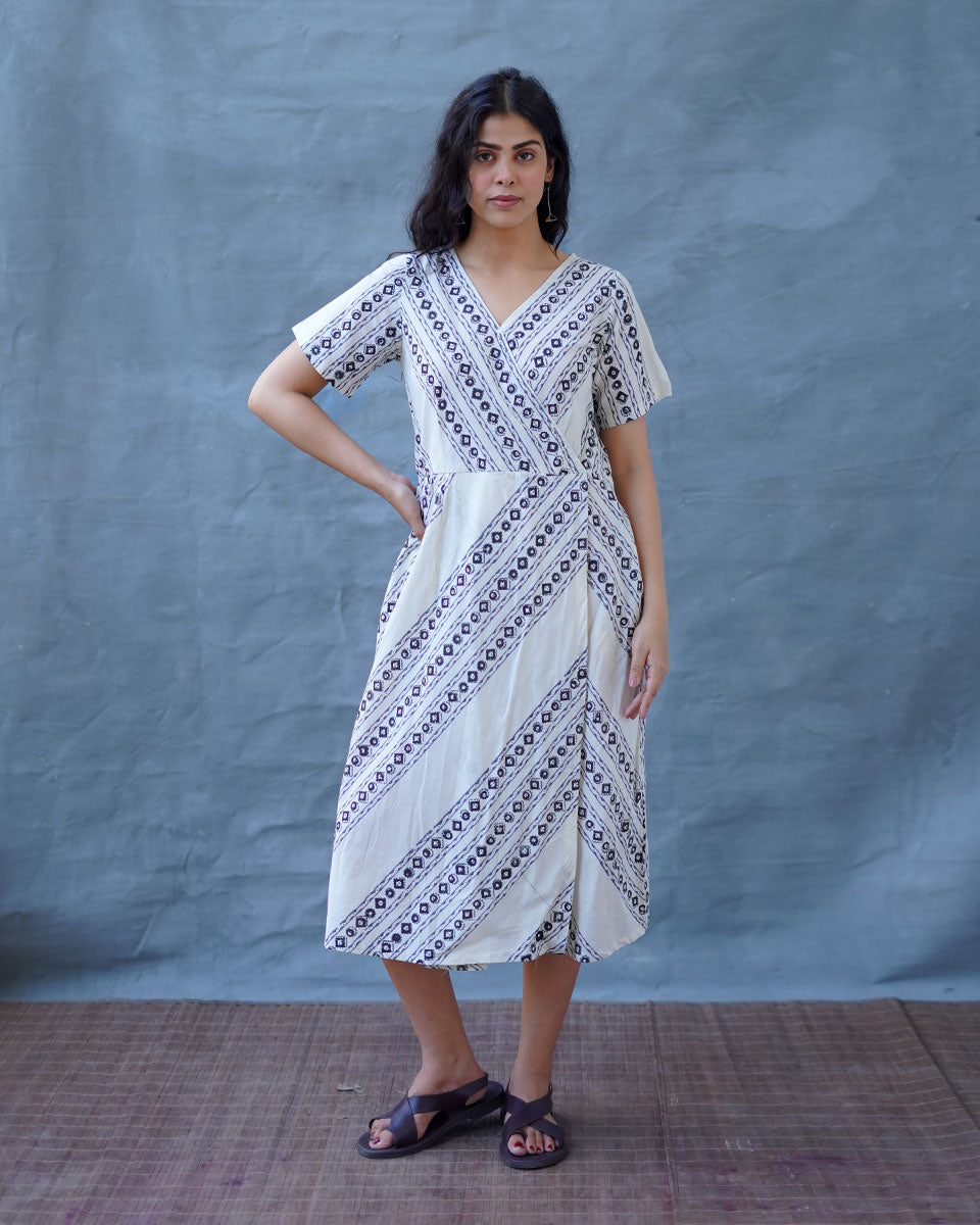 Rain Hush Grey Block Printed Dress - BMS