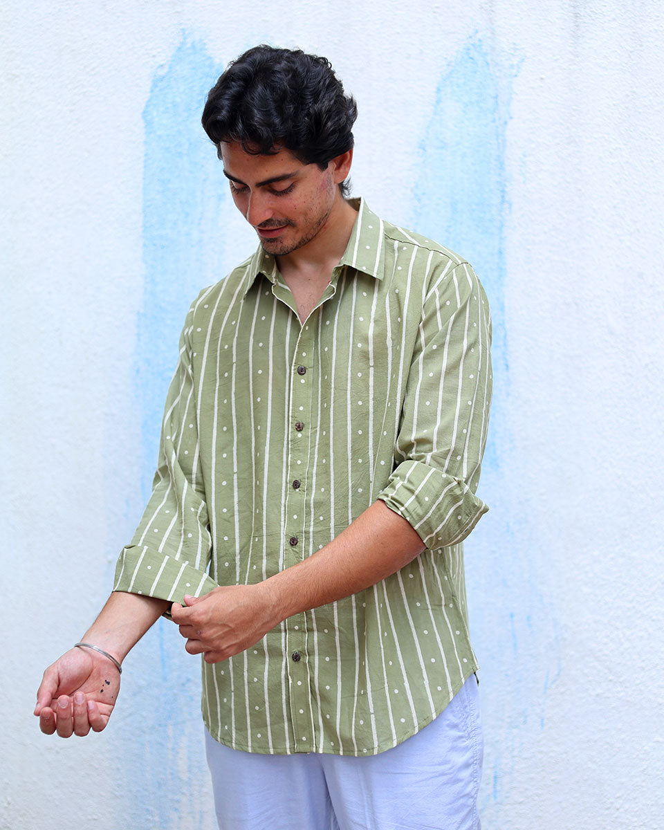Mehrang Green Hand Block Print Cotton Shirt -TOF