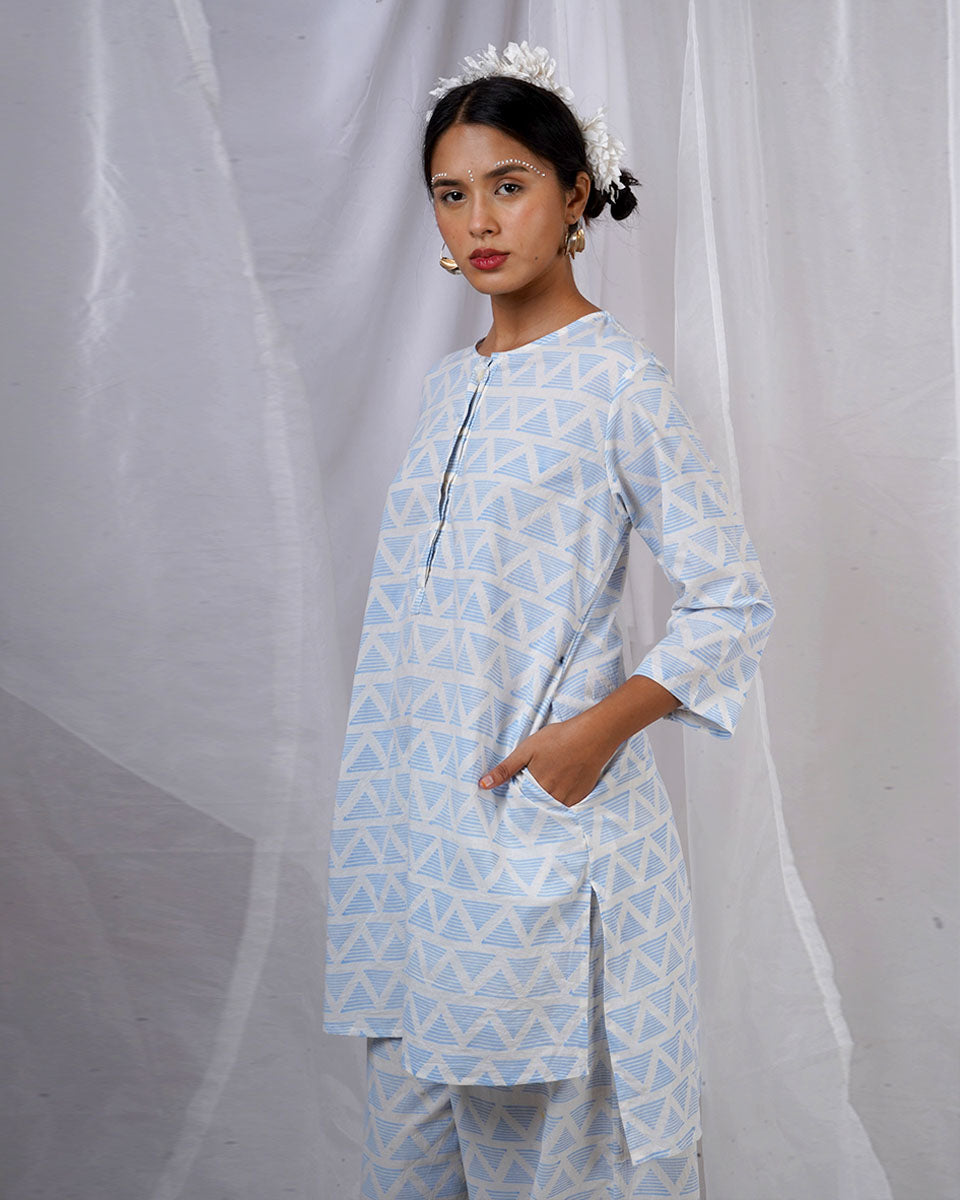 Chaaya Light Blue Hand Block Printed Kurti-BAD