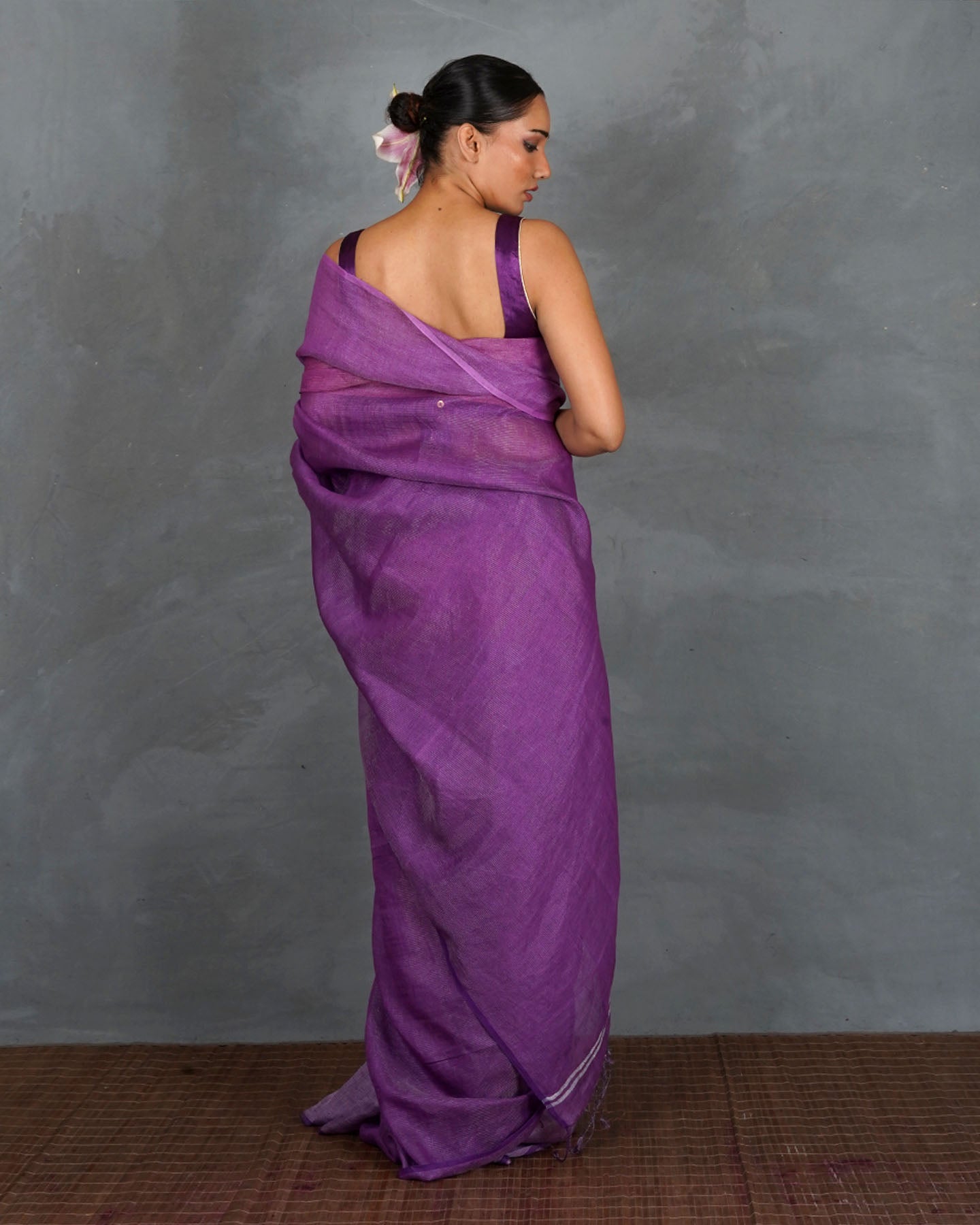 Embrace Glow Purple Handwoven Linen Saree - TARA