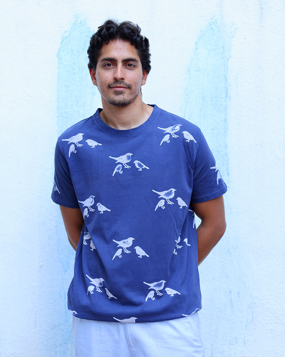 Meghdoot Blue Hand Block Print Cotton T- Shirt -TOF