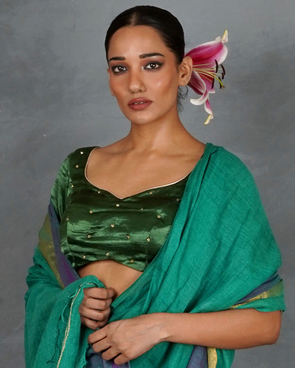 Light Within Green Mashru Silk Blouse - TARA