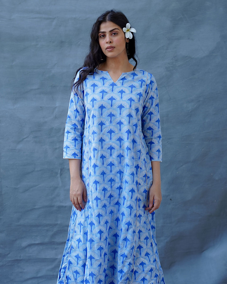 Pakhi Blue Hand Block Printed Kurti-BAD