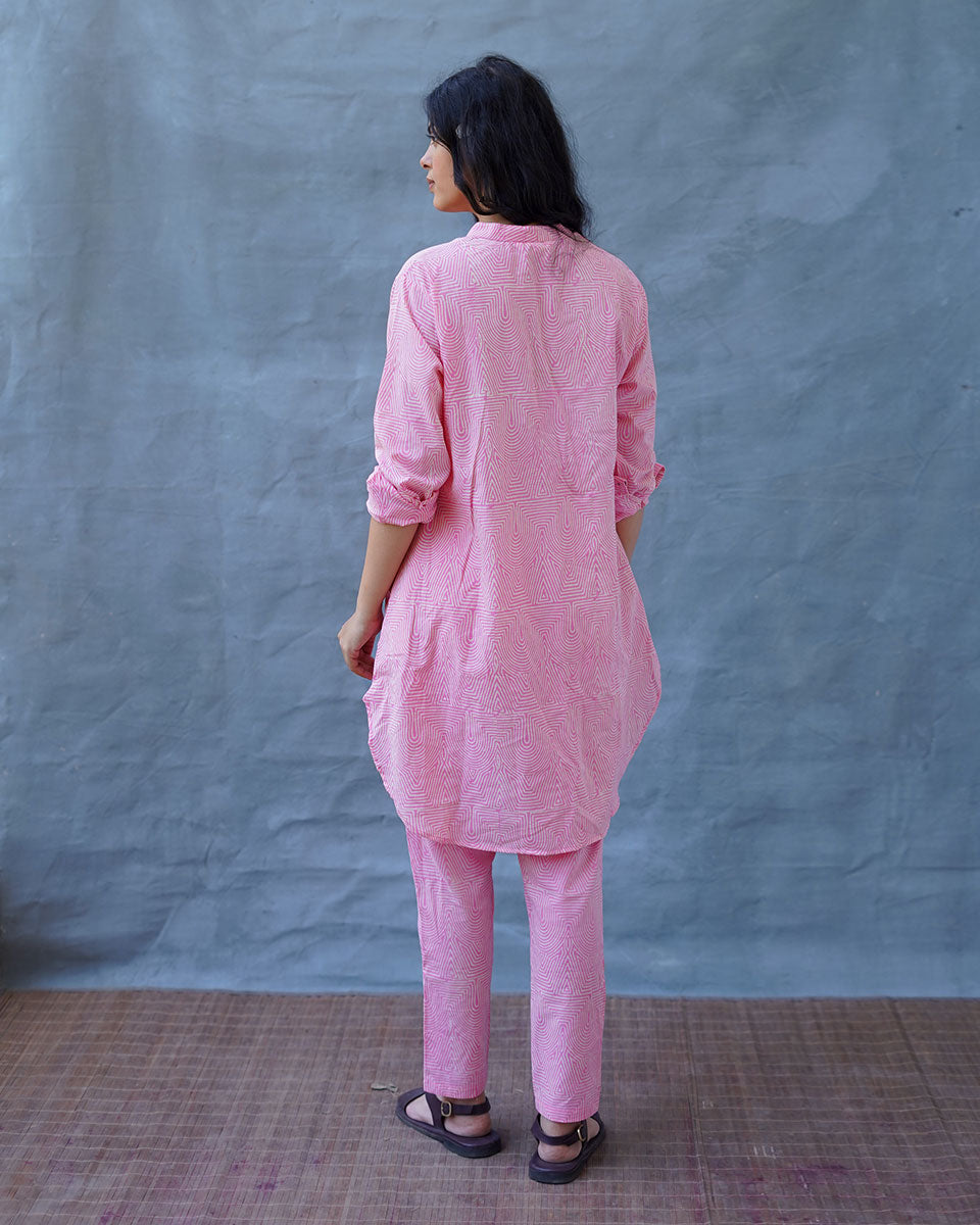 Radiant Roses Blush Pink Block Printed Kurta Set - MMG