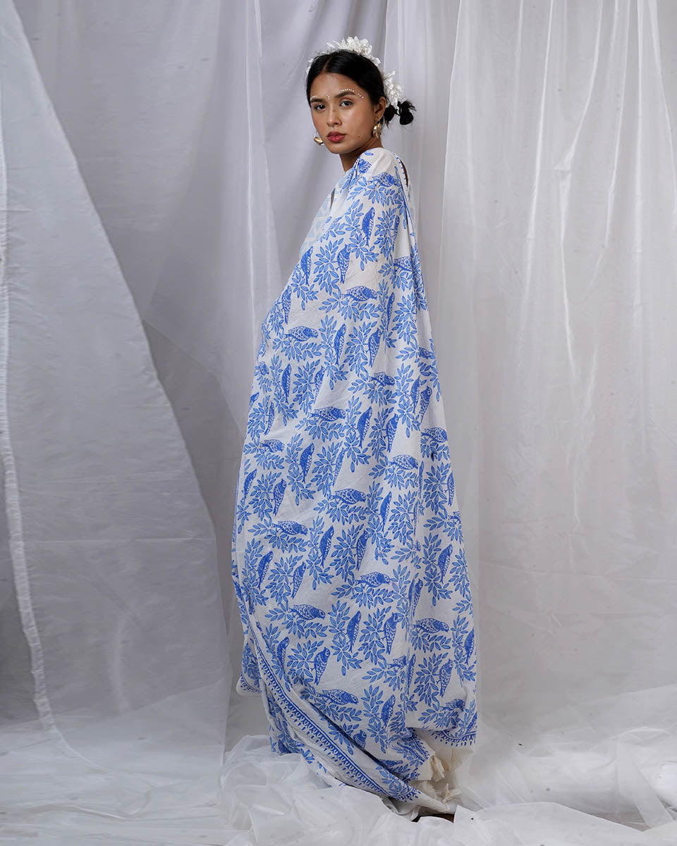 Rimi Ivory Hand Block Printed Saree-BAD