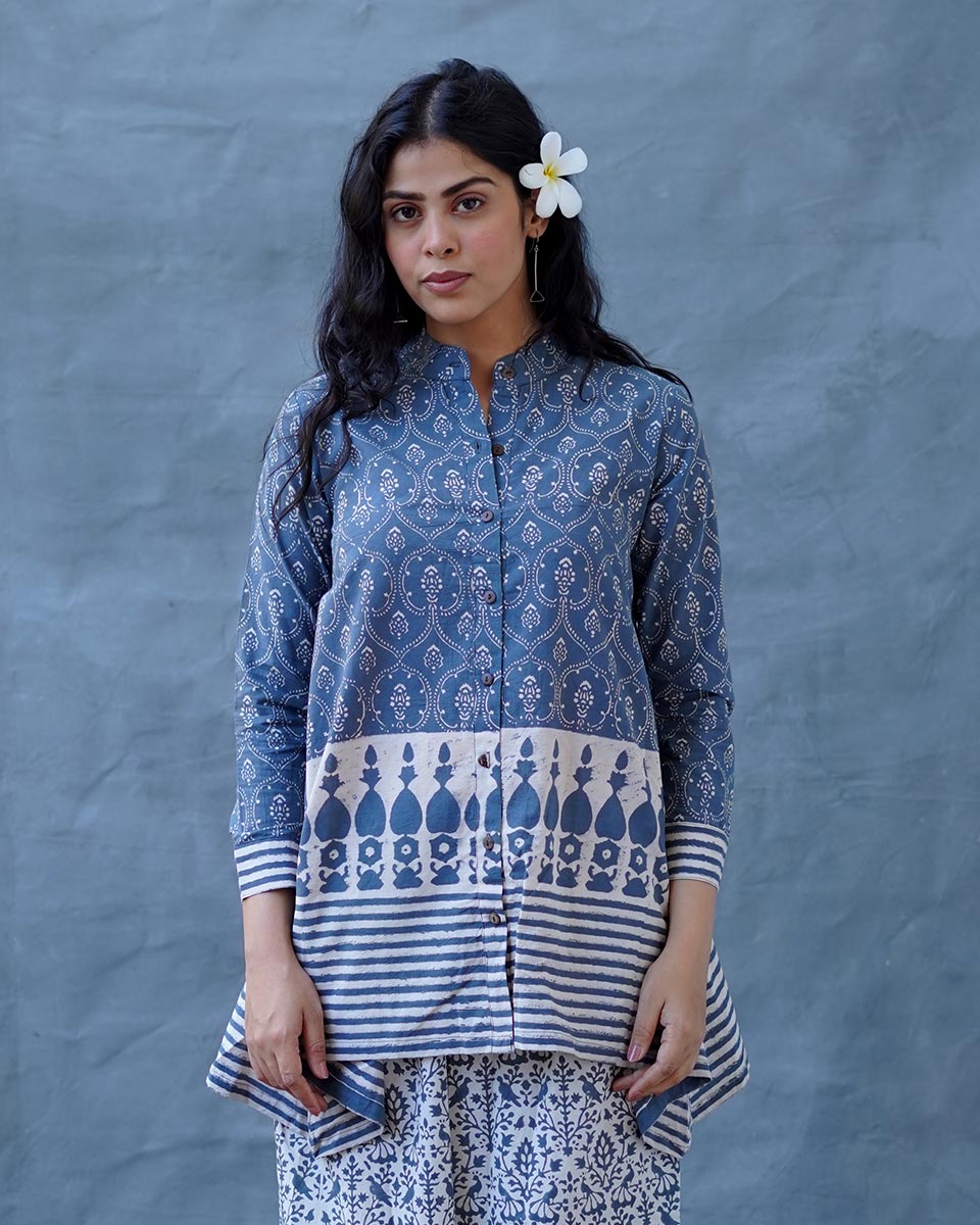 Ashen Shore Grey Block Printed Top - BMS