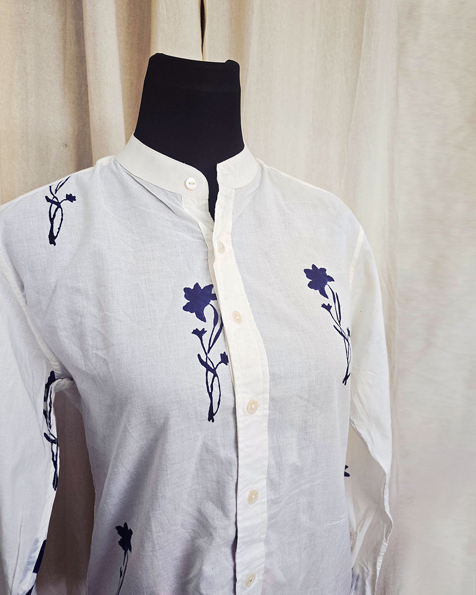 Ronit White Handblock Print Cotton Shirt - Love Despite
