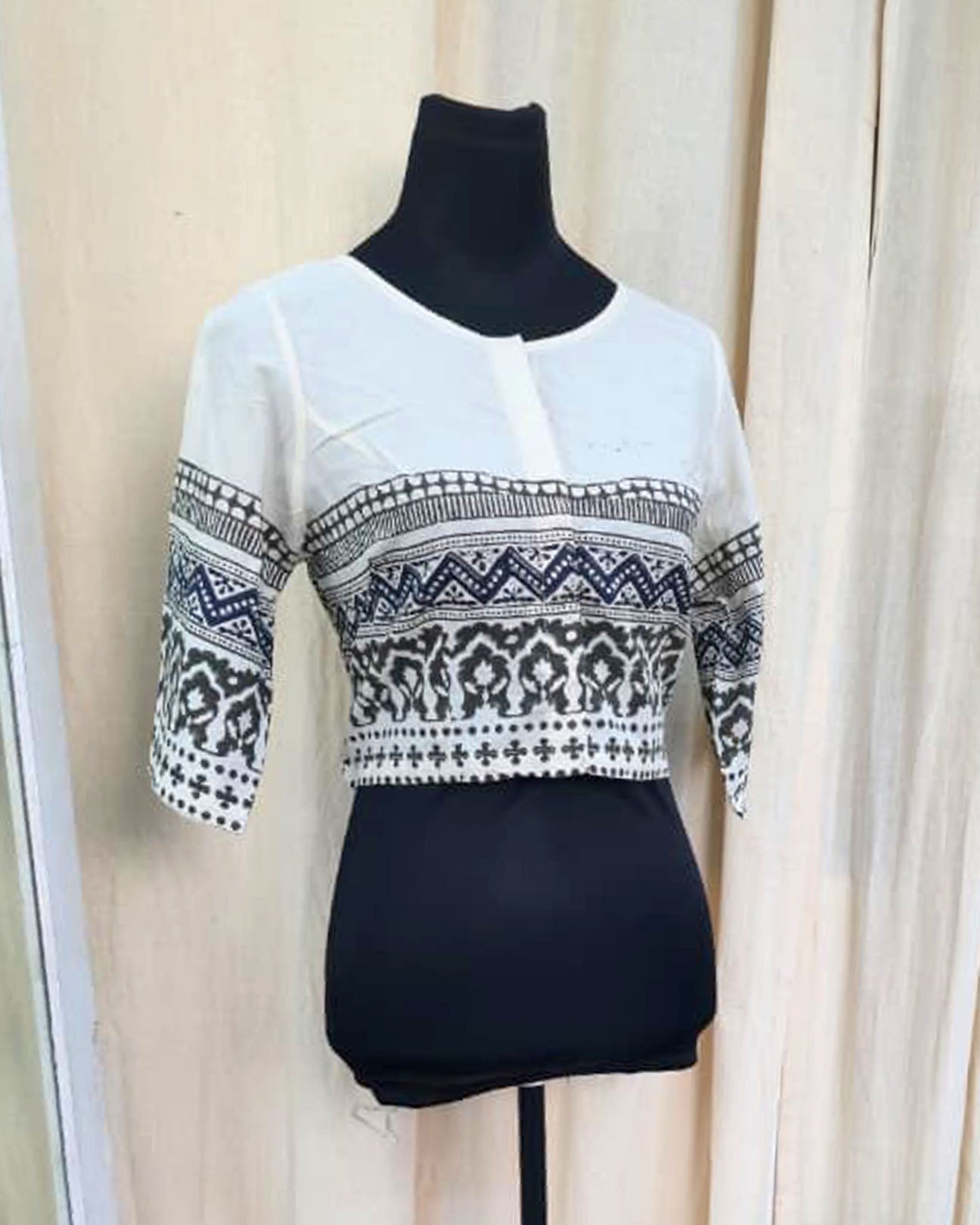 Indi White & Black Hand Block Printed Cotton Blouse - Love Despite