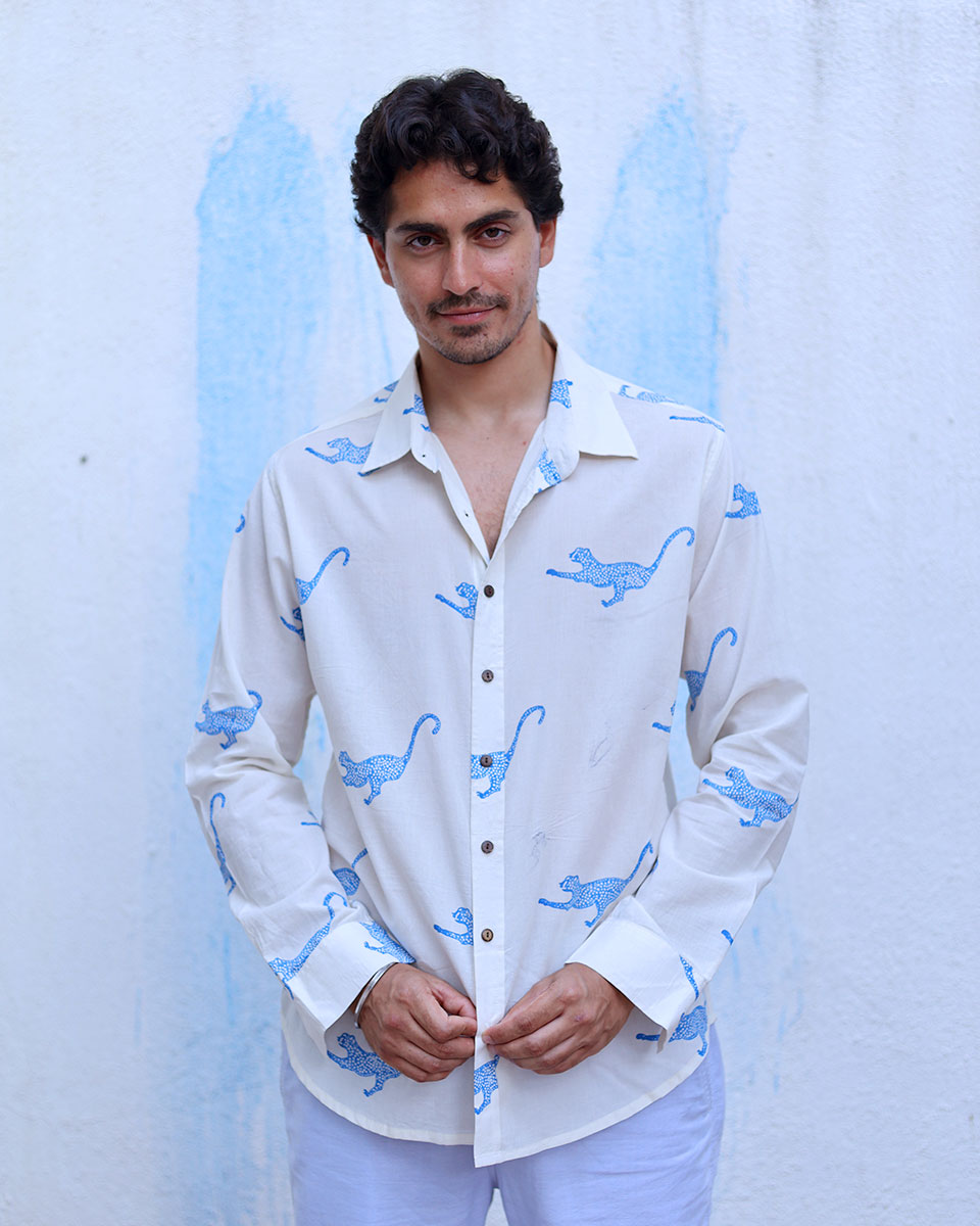 Mannat White Hand Block Print Cotton Shirt -TOF