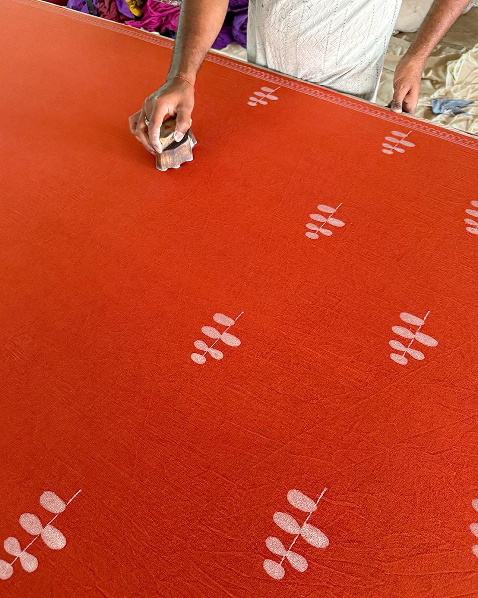 Sunlit Afternoons Orange Hand Block Printed Cotton Saree - UMT