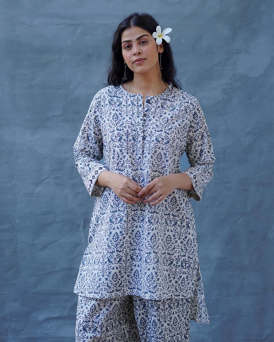 Mist Over Hill Grey Block Printed Top - BMS