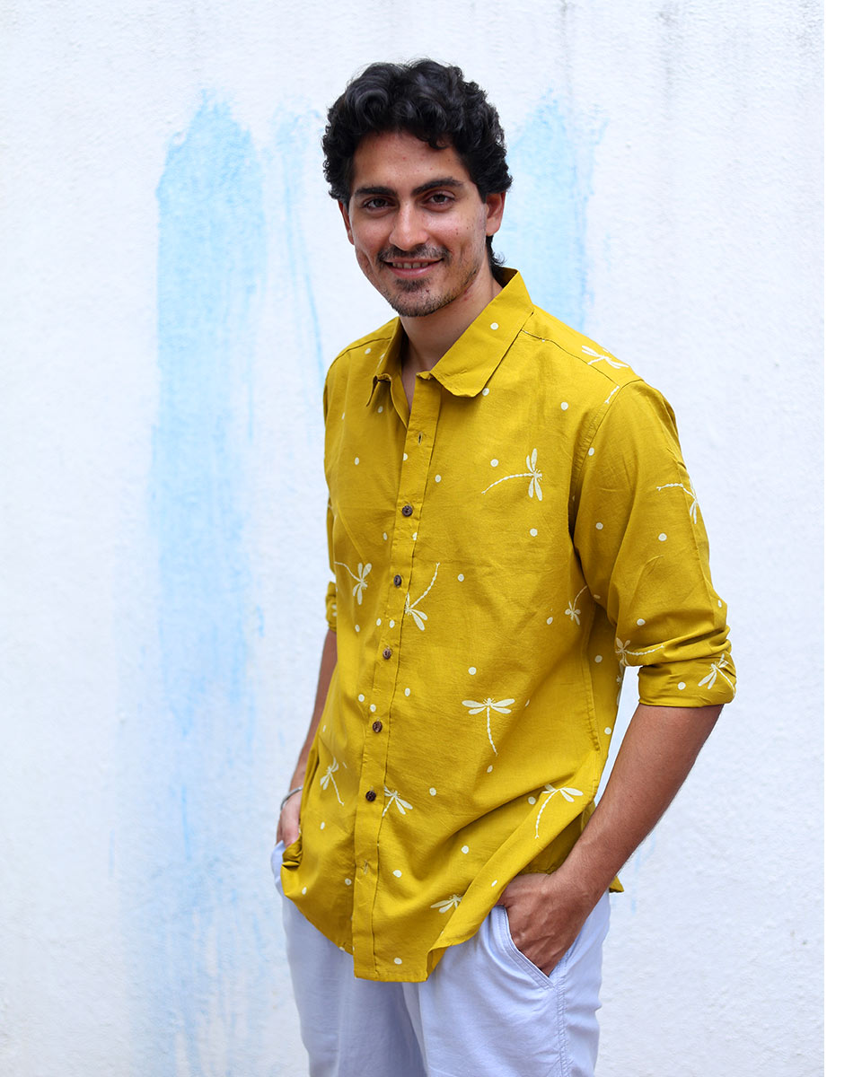 Barsaat Mustard Yellow  Hand Block Print Cotton T- Shirt - TOF