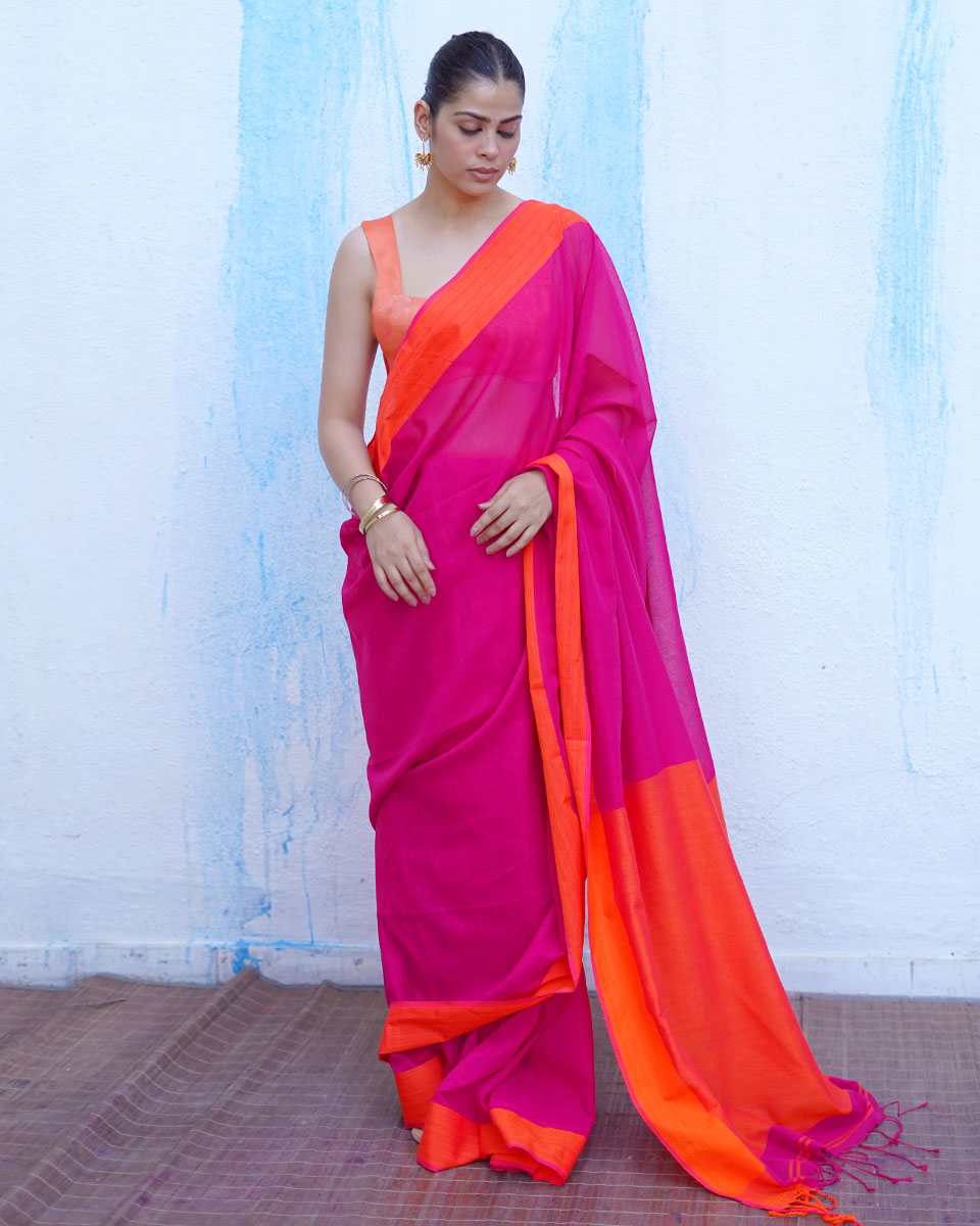 Gaia Pink Handwoven Cotton Saree - NTC