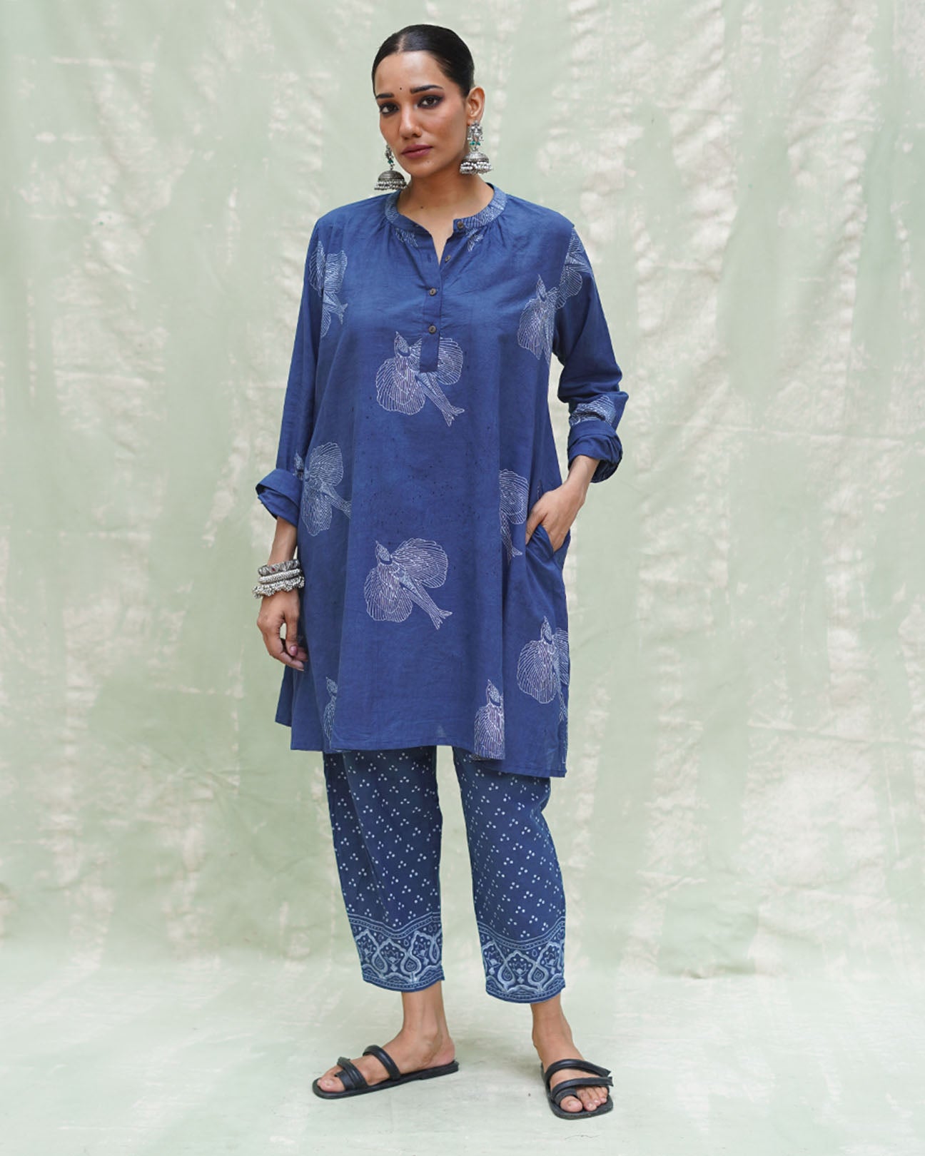 Chhaya Malhar Blue Handblock Print Cotton Kurti- INDI