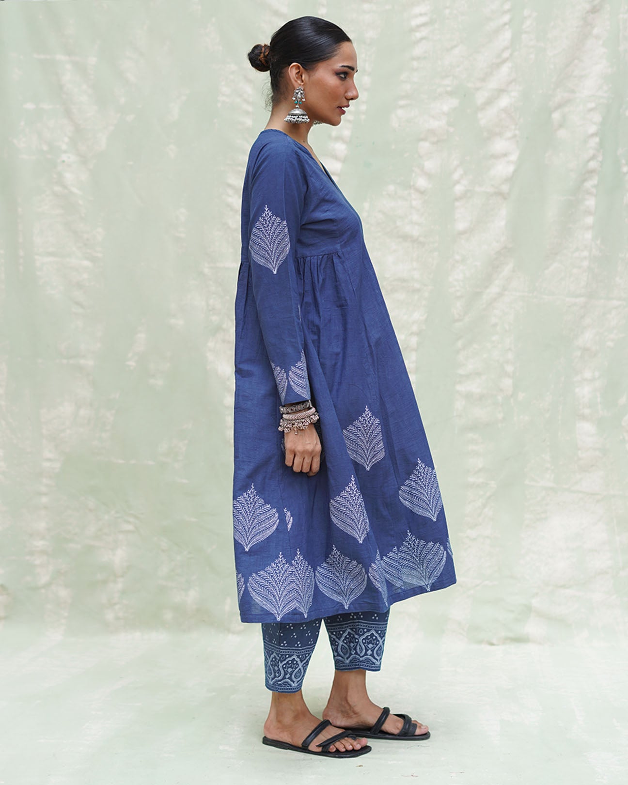 Zeelaf Blue Handblock Print Cotton Kurti- INDI