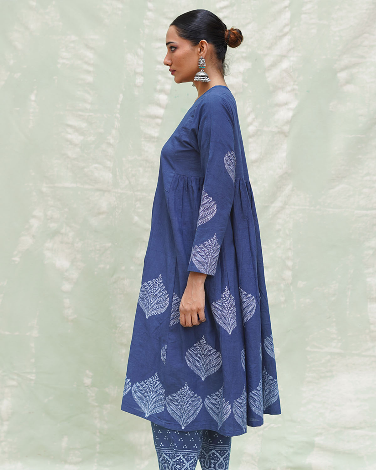 Zeelaf Blue Handblock Print Cotton Kurti- INDI