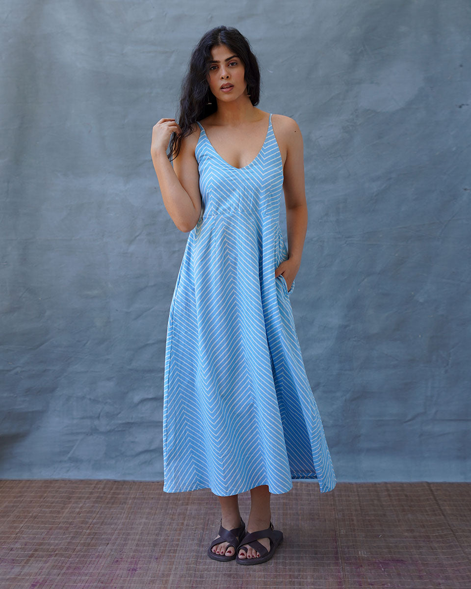 Gudiya Blue Hand Block Printed Dress-BAD