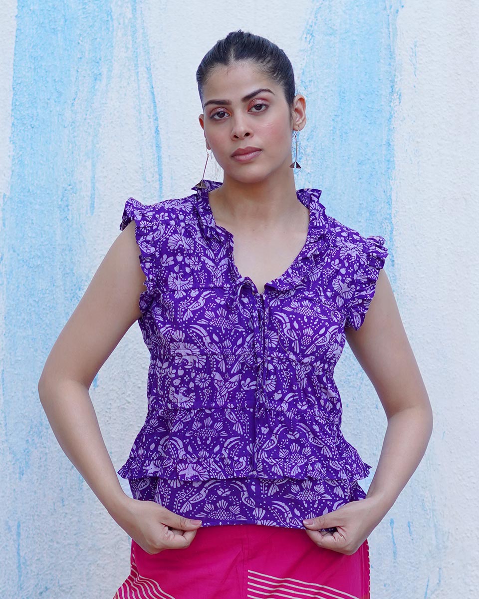 Phulwa Purple Handblock Print Cotton Top - BFG