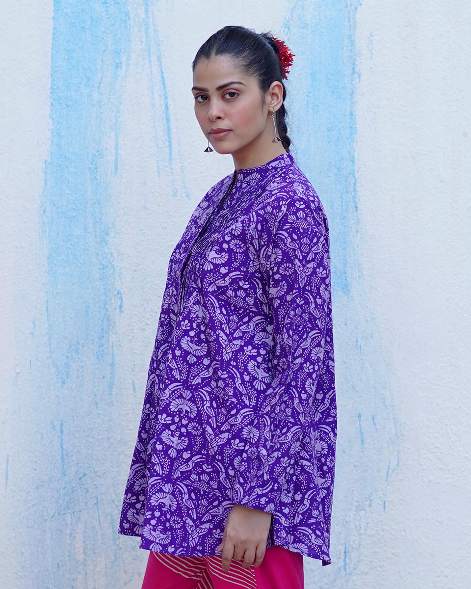 Phooli Purple Handblock Print Cotton Top - BFG