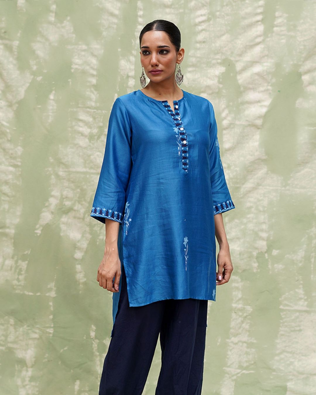 Aasmani Khwab Blue Handblock Printed Chanderi Silk Kurti -  CHD