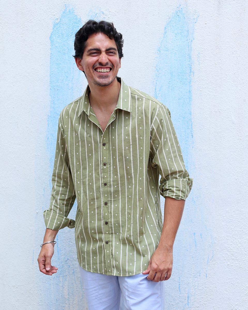 Mehrang Green Hand Block Print Cotton Shirt -TOF