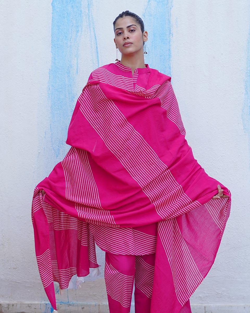Gunguni Pink Handblock Print Cotton Dupatta - BFG