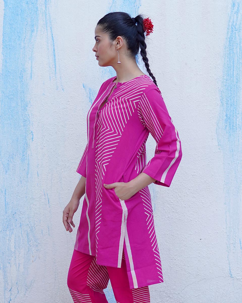 Morni Pink Handblock Print Cotton Kurta - BFG