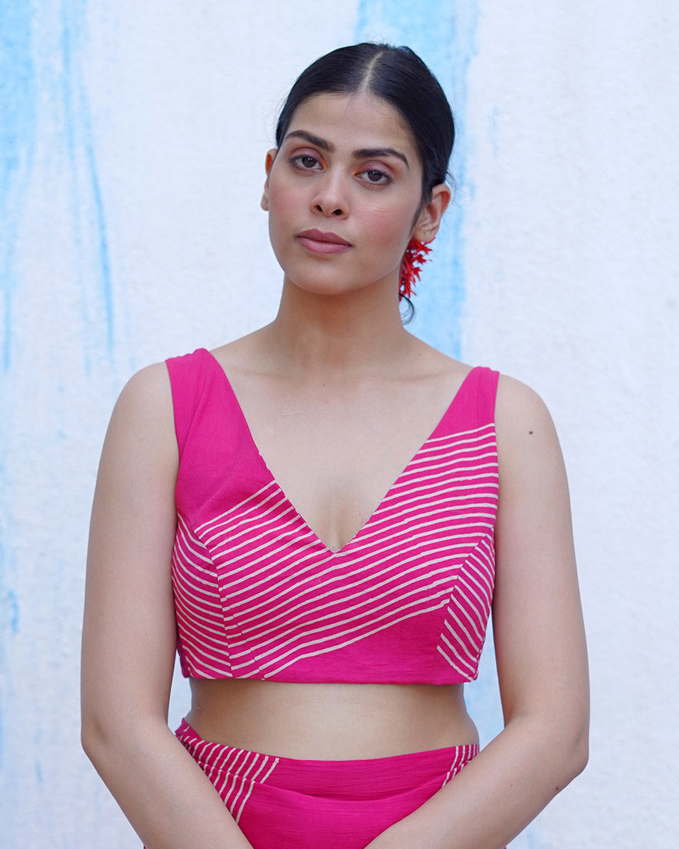 Udaan Pink Handblock Print Cotton Blouse - BFG