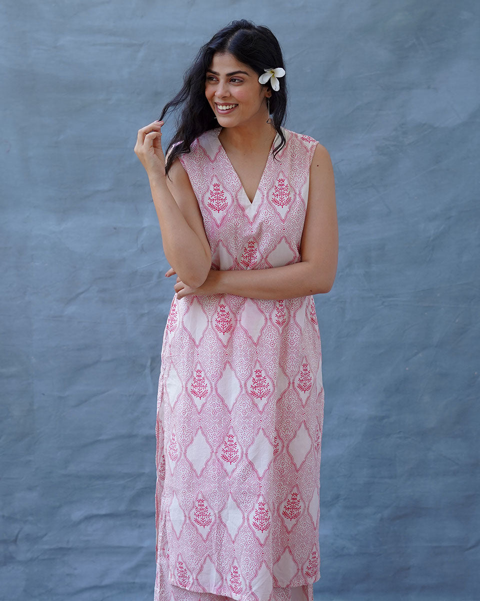 Nargisâ€™s Noor Blush Pink Hand Block Print Kurti - MMG
