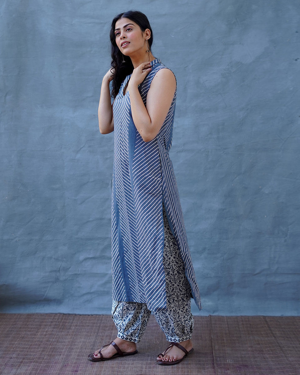 Cloud Kiss Grey Block Printed Kurti - BMS