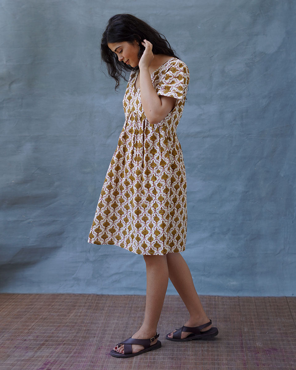 Tu Dilruba Ivory Block Printed Cotton Dress - WW