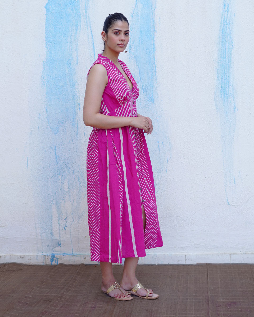 Chulbuli Pink Handblock Print Cotton Dress - BFG