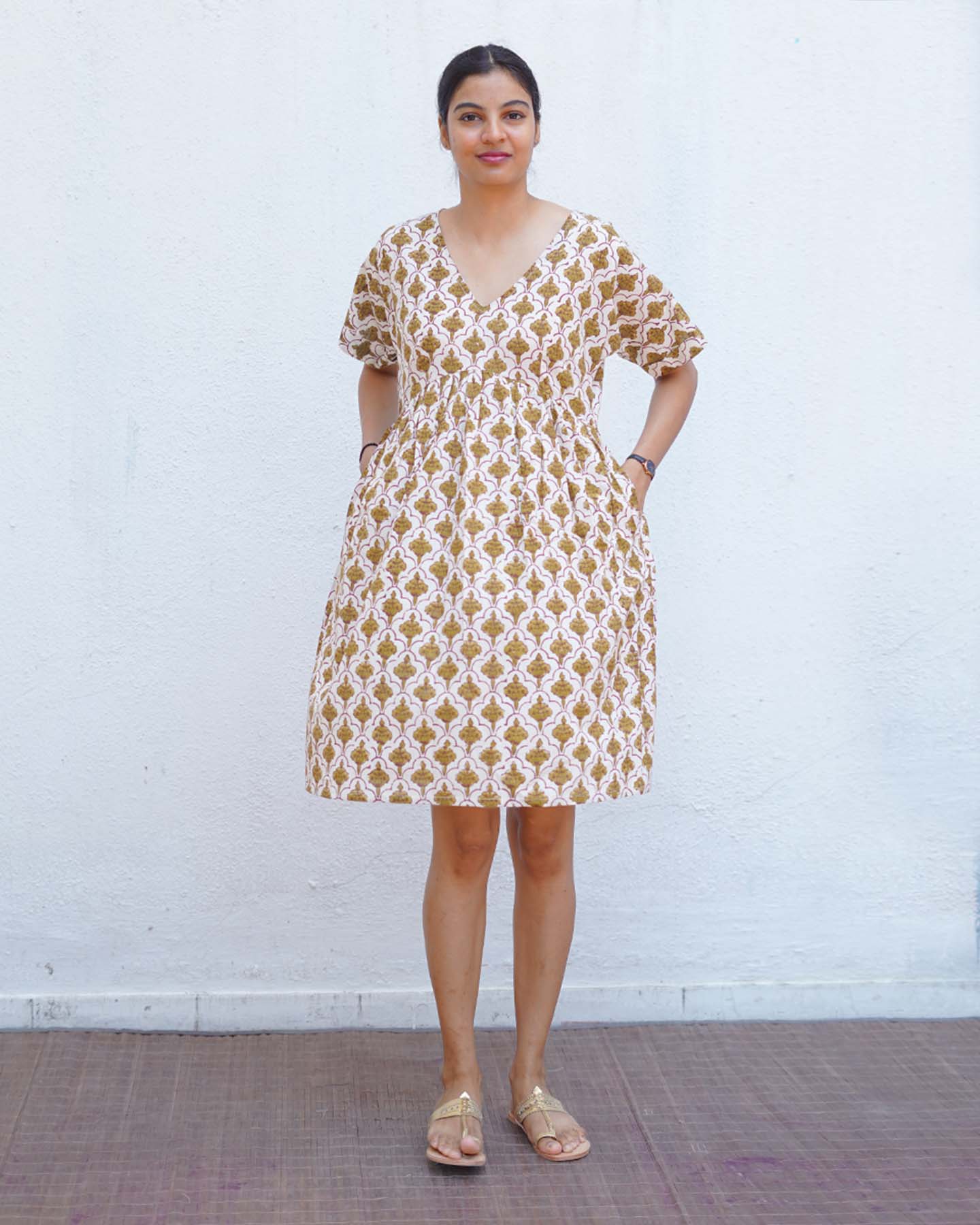 Tu Dilruba Ivory Block Printed Cotton Dress - WW