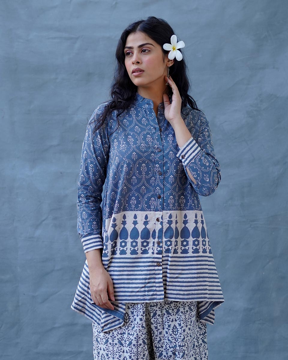Ashen Shore Grey Block Printed Top - BMS