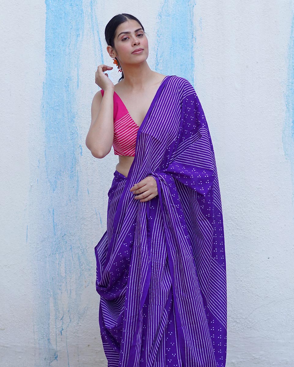 Chidiya Purple Handblock Print Cotton Saree - BFG
