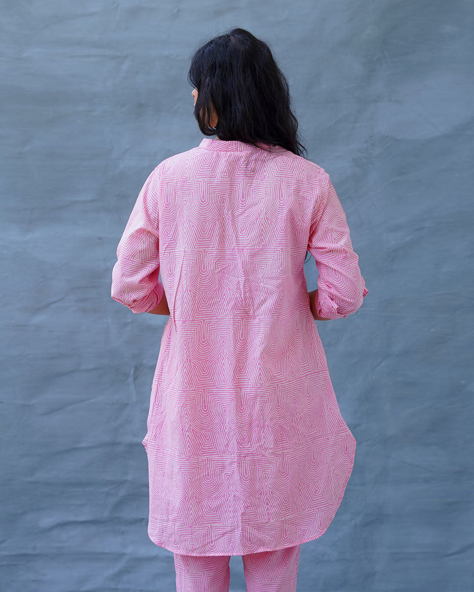 Radiant Roses Blush Pink Block Printed Kurta Set - MMG