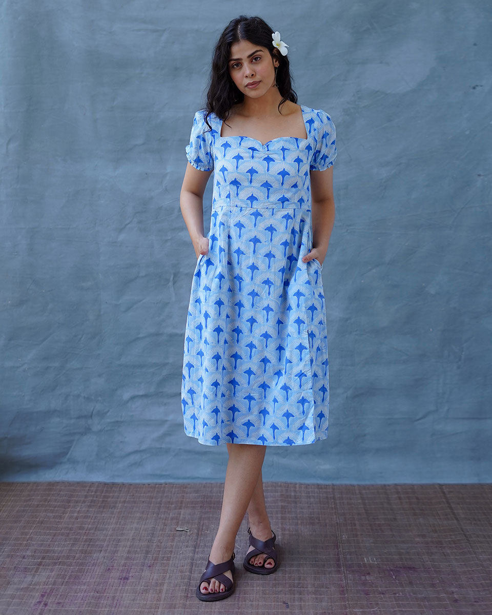 Ishani Blue Hand Block Printed Dress-BAD